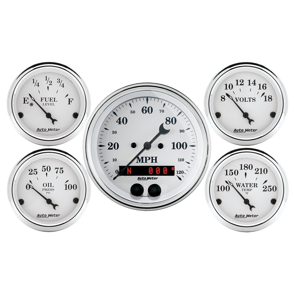 AutoMeter 5 PC. GAUGE KIT, 3-3/8" & 2-1/16", GPS SPEEDOMETER, OLD TYME WHITE