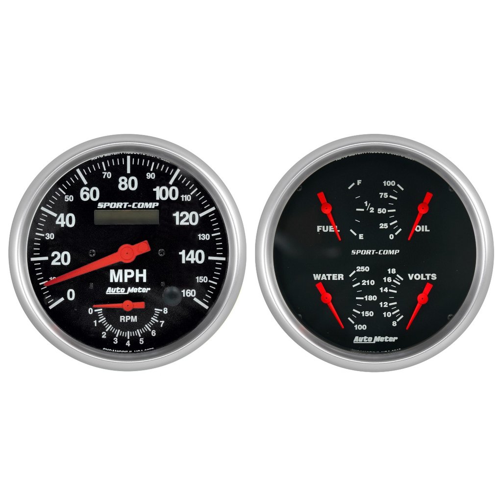 AutoMeter 2 PC. GAUGE KIT, 5" QUAD & TACH/SPEEDO, 240-33 Œ©, SPORT-COMP