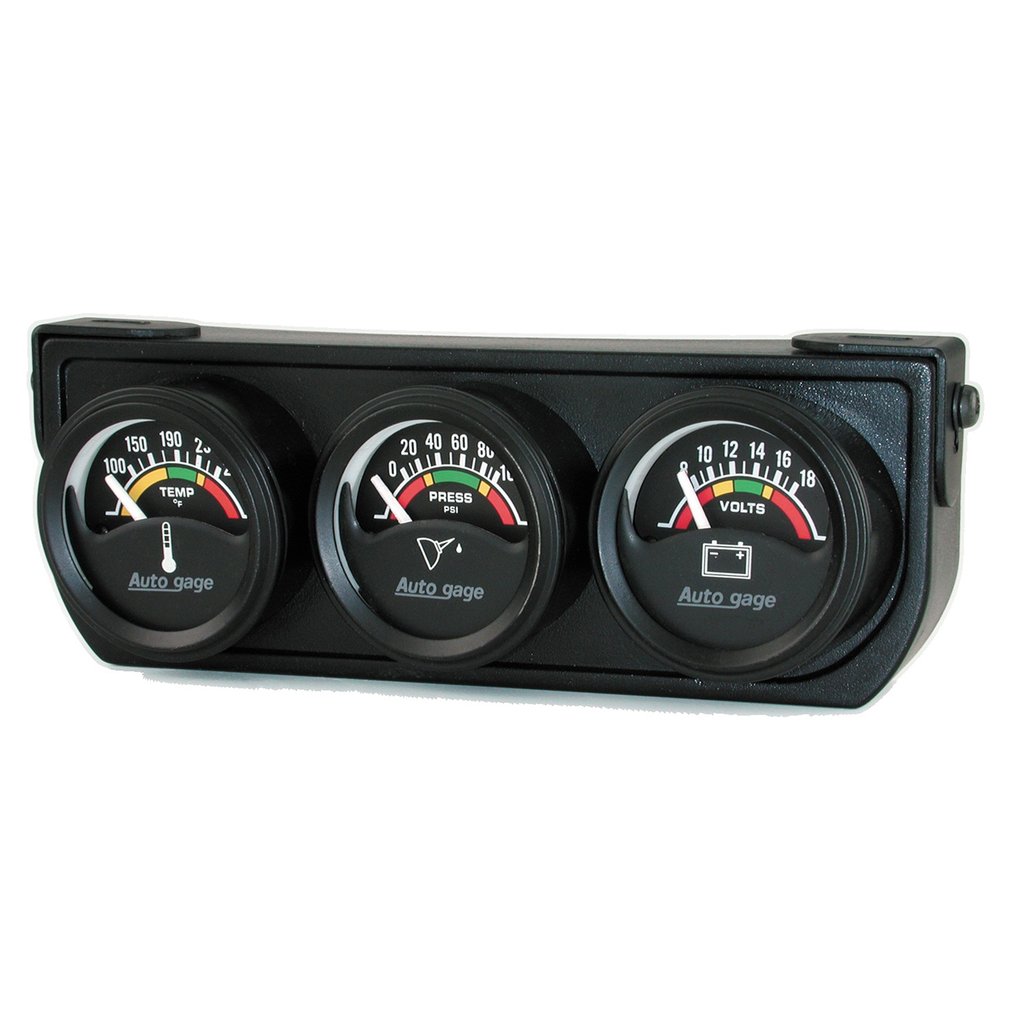 AutoMeter GAUGE CONSOLE, OILP/WTMP/VOLT, 1.5", 100 PSI/280 °F/18V, ELEC BLK DIAL, BLK BZL, AG