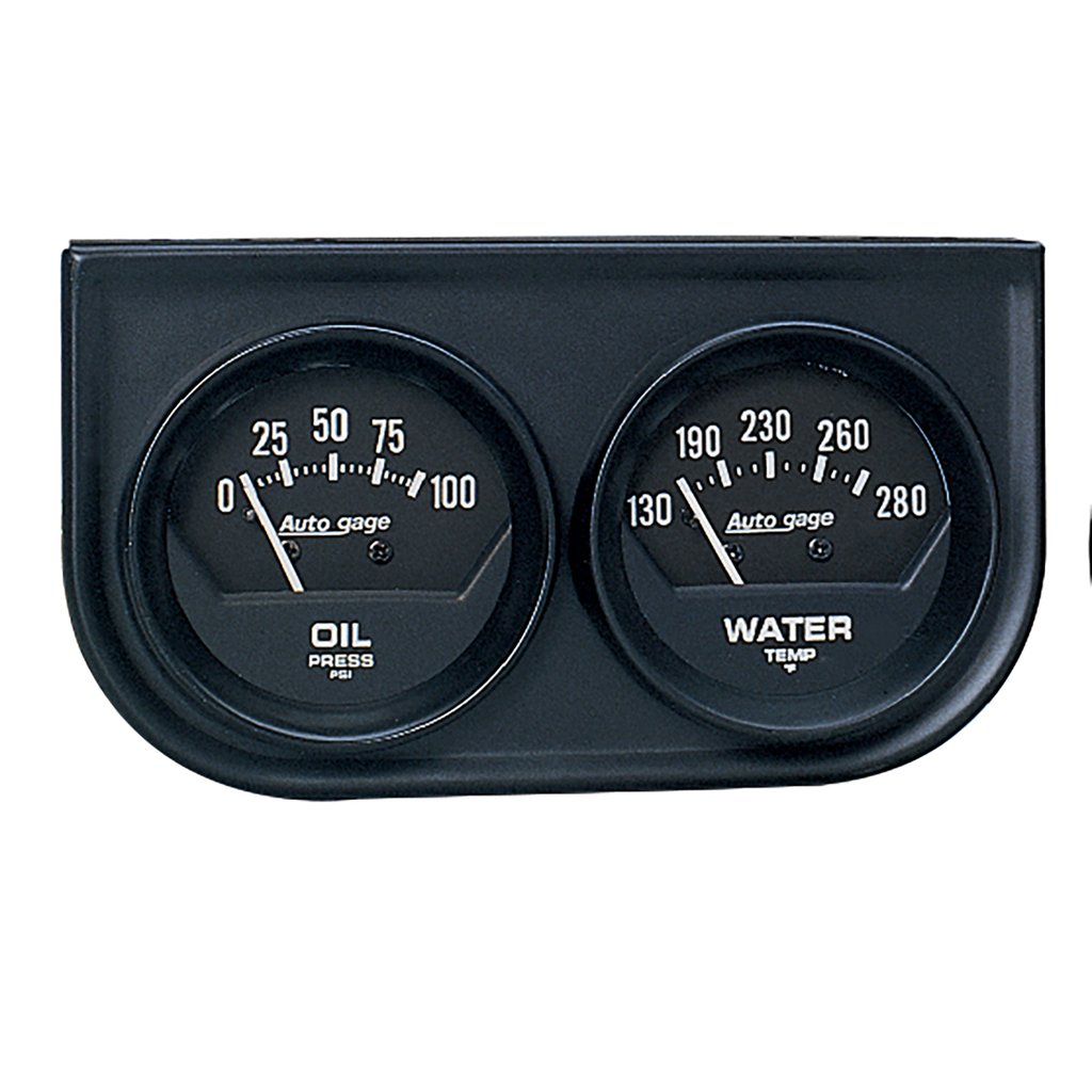 AutoMeter GAUGE CONSOLE, OILP/WTMP, 2-1/16", 100 PSI/280 °F, BLK DIAL, BLK BZL, SHORT SWEEP, AUTOGAGE