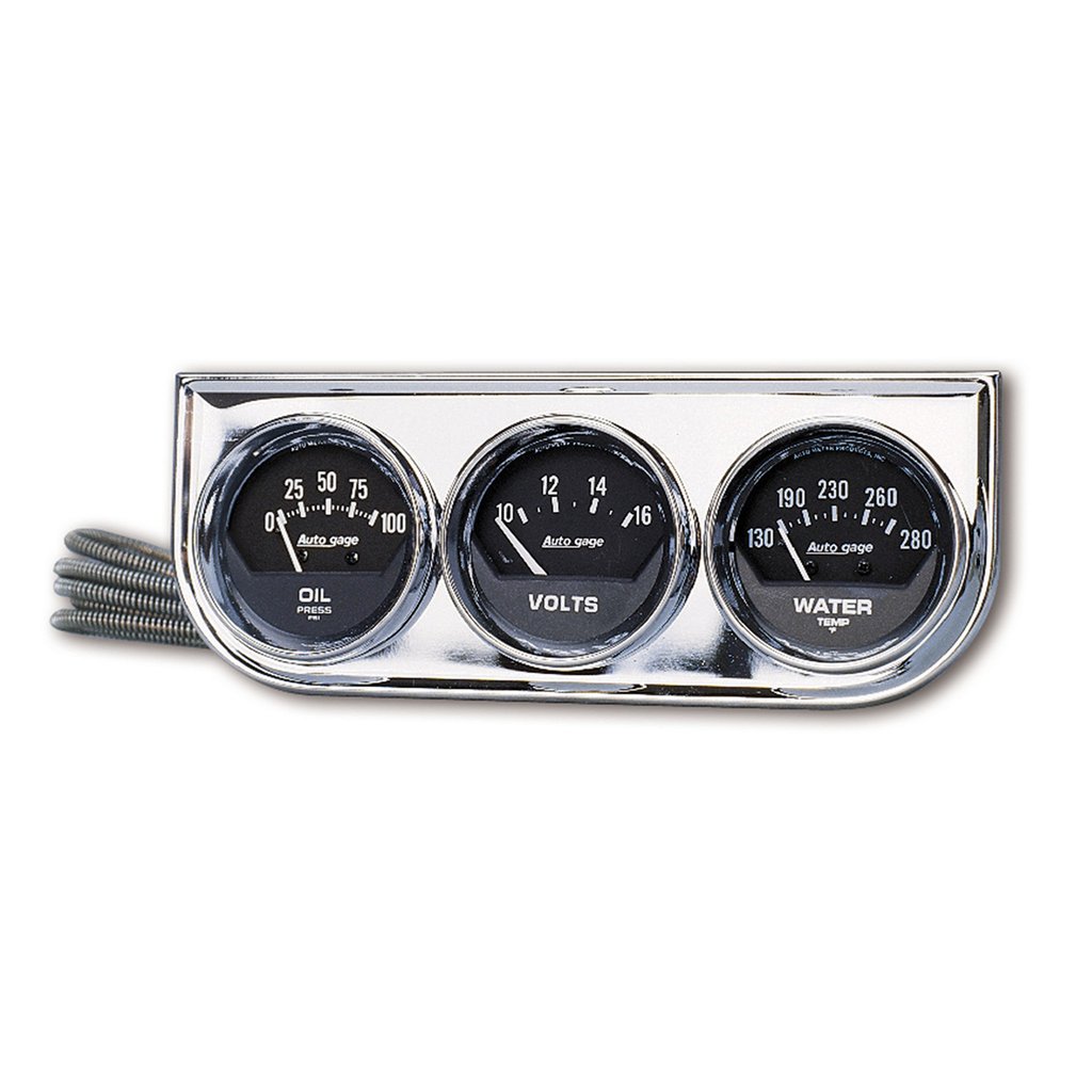 AutoMeter GAUGE CONSOLE, OILP/WTMP/VOLT, 2-1/16", 100 PSI/280 °F/16V, BLK DIAL, CHROME BZL, AG