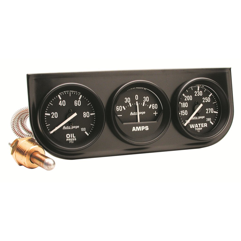 AutoMeter GAUGE CONSOLE, OILP/WTMP/AMP, 2-1/16", 100 PSI/280 °F/60A, BLK DIAL, BLK BZL, AUTOGAGE