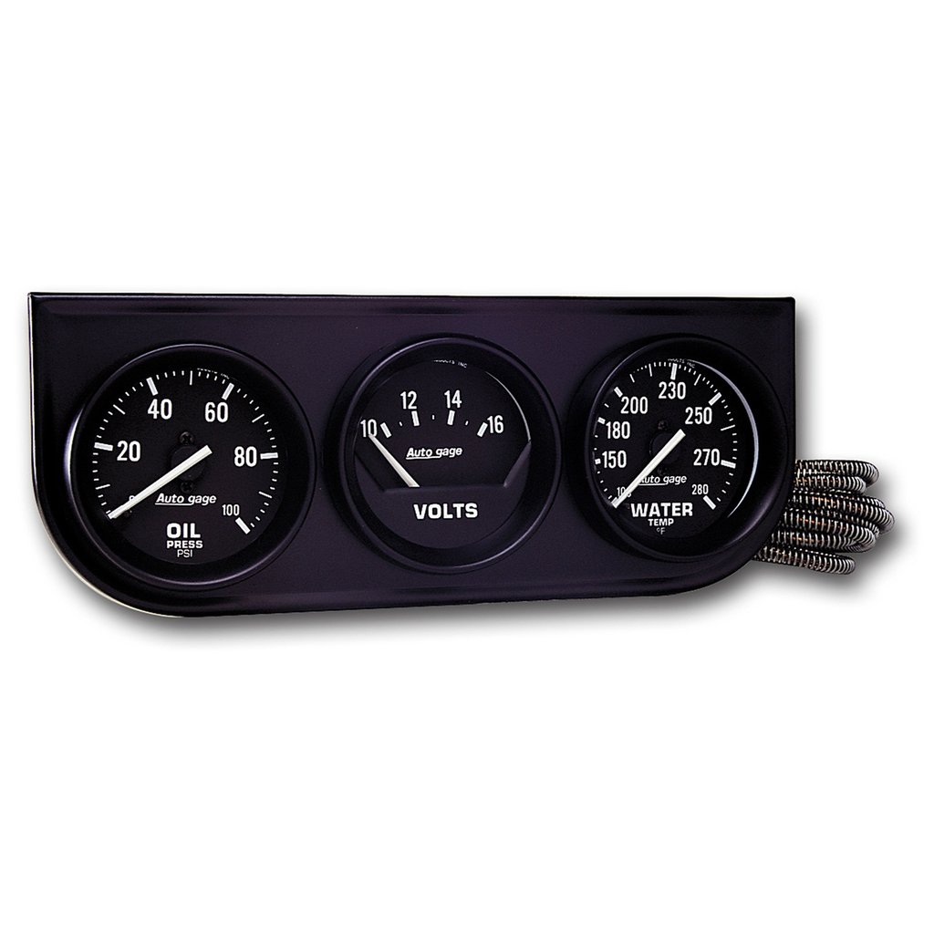 AutoMeter GAUGE CONSOLE, OILP/WTMP/VOLT, 2-1/16", 100 PSI/280 °F/18V, MECH BLK DIAL, BLK BZL, AG