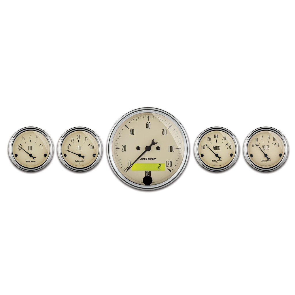 AutoMeter 5 PC. GAUGE KIT, 3-1/8" & 2-1/16", ELECTRIC SPEEDOMETER, ANTIQUE BEIGE