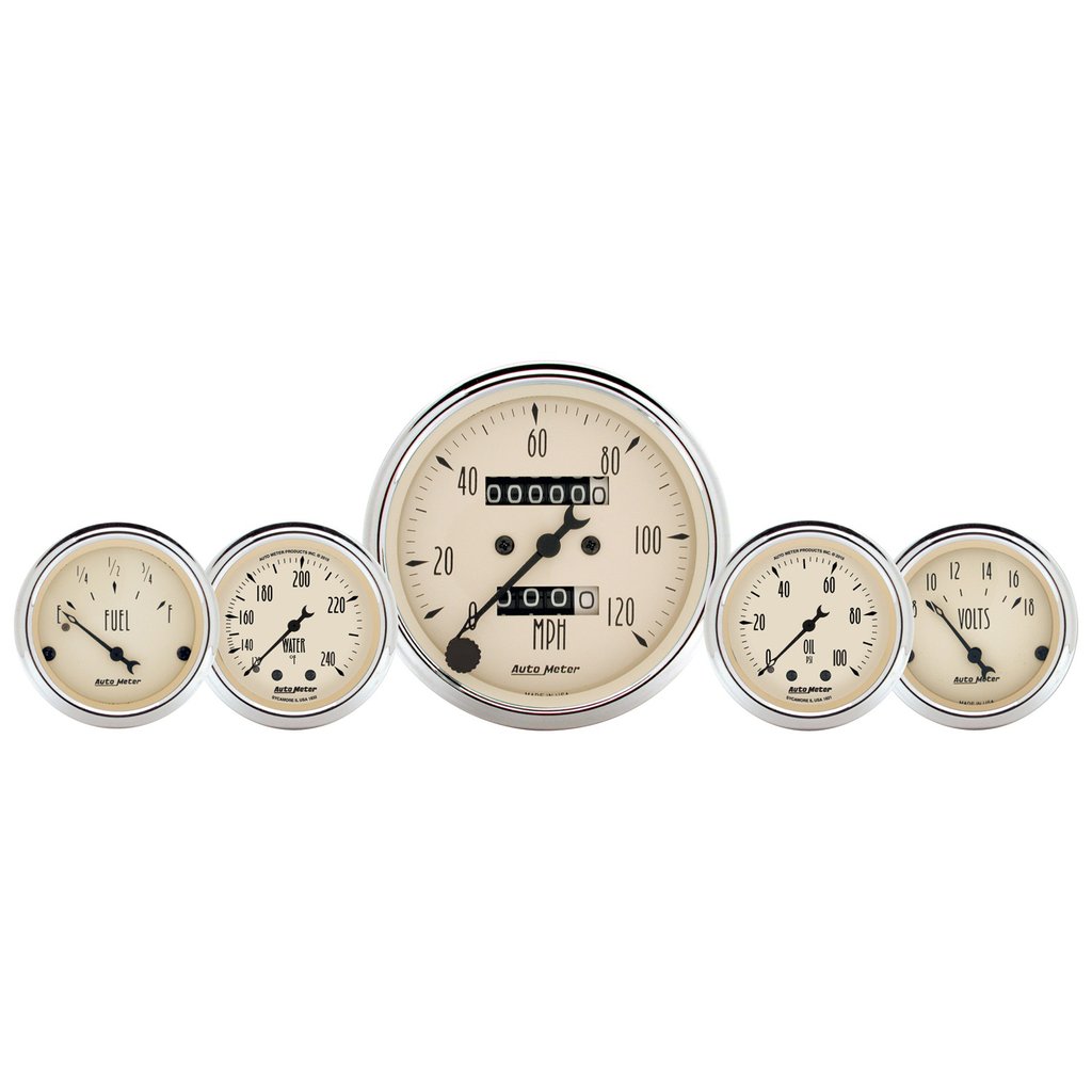 AutoMeter 5 PC. GAUGE KIT, 3-1/8" & 2-1/16", MECHANICAL SPEEDOMETER, WTMP & OILP, ANTQ BEIGE