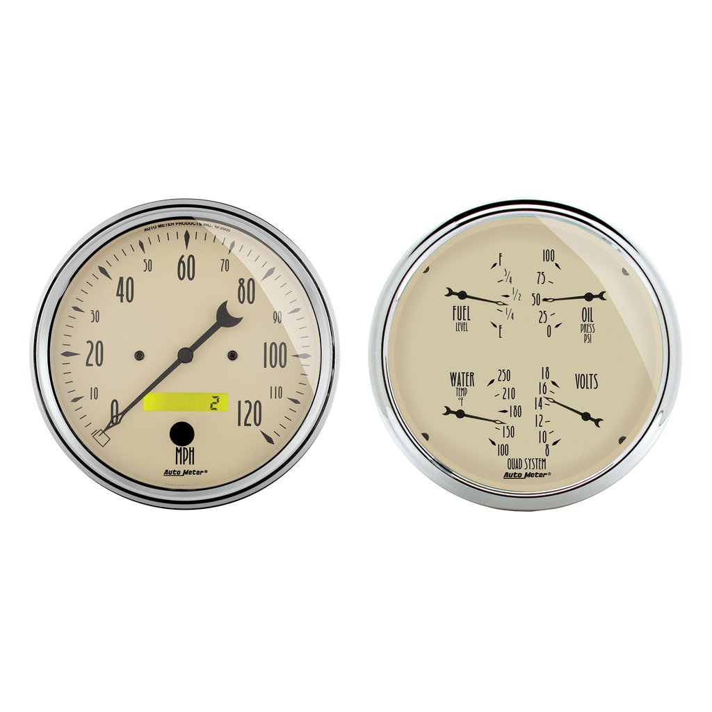 AutoMeter 2 PC. GAUGE KIT, 5" QUAD & SPEEDO, ELECTRIC, 240-33 Ω, ANTIQUE BEIGE