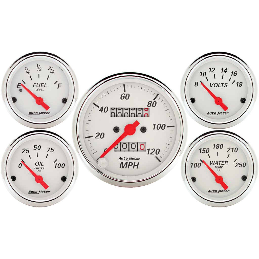 AutoMeter 5 PC. GAUGE KIT, 3-1/8" & 2-1/16", MECHANICAL SPEEDOMETER, ARCTIC WHITE
