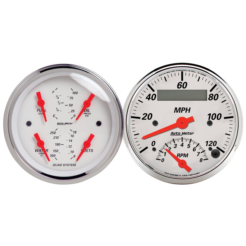 AutoMeter 2 PC. GAUGE KIT, 3-3/8" QUAD & TACH/SPEEDO, ELECTRIC, 240-33 Œ©, ARCTIC WHITE