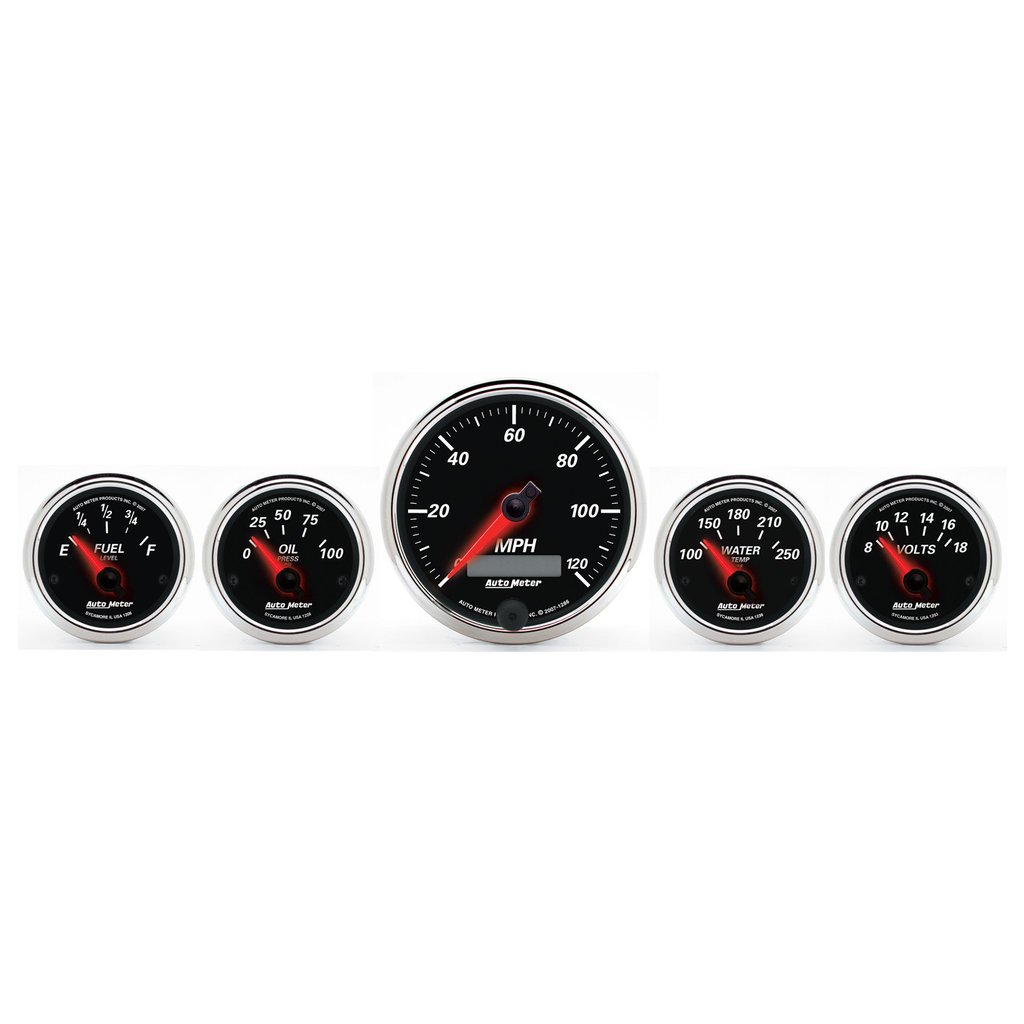 AutoMeter 5 PC. GAUGE KIT, 3-3/8" & 2-1/16", ELECTRIC SPEEDOMETER, DESIGNER BLACK II