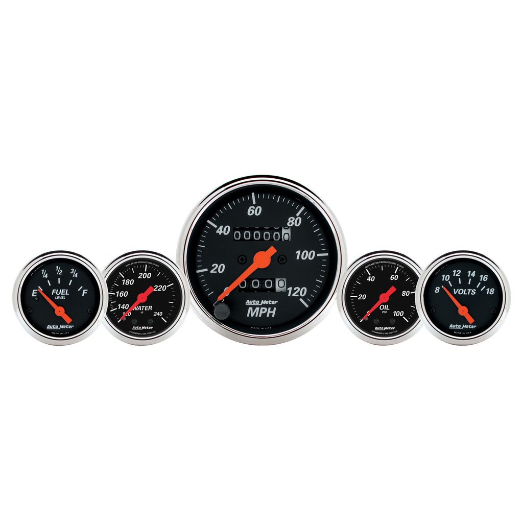 AutoMeter 5 PC. GAUGE KIT, 3-1/8" & 2-1/16", MECHANICAL SPEEDOMETER, WTMP & OILP, DESIGNER BLK