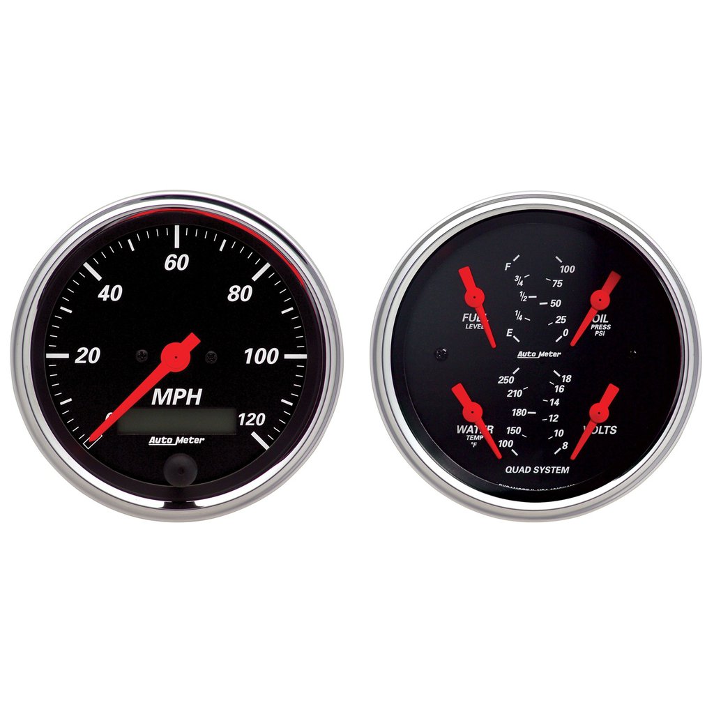 AutoMeter 2 PC. GAUGE KIT, 3-3/8" QUAD & SPEEDO, ELECTRIC, 240-33 Ω, DESIGNER BLACK