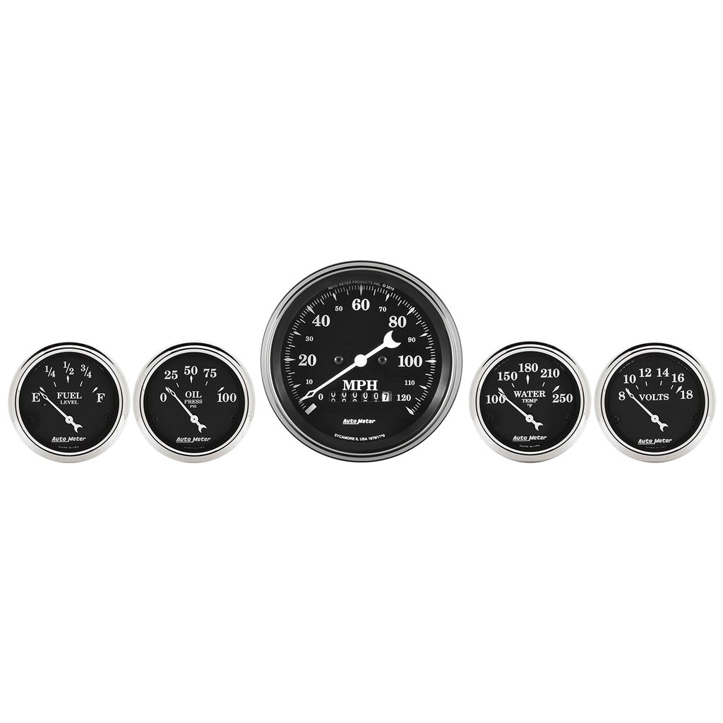 AutoMeter 5 PC. GAUGE KIT, 3-3/8" & 2-1/16", ELECTRIC SPEEDOMETER, OLD TYME BLACK