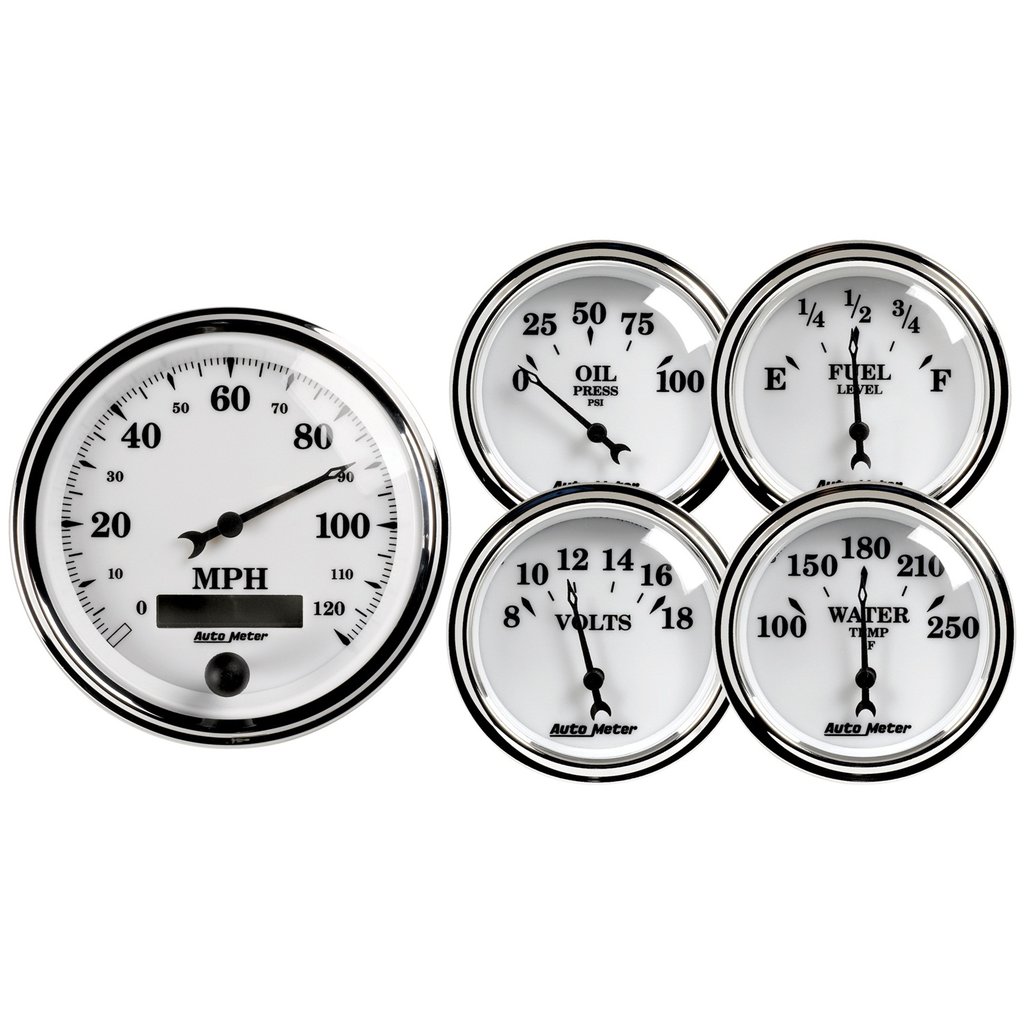AutoMeter 5 PC. GAUGE KIT, 3-3/8" & 2-1/16", ELECTRIC SPEEDOMETER, OLD TYME WHITE II