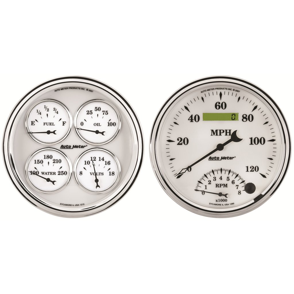 AutoMeter 2 PC. GAUGE KIT, 5" QUAD & SPEEDOMETER, 240-33 Ω, OLD TYME WHITE II