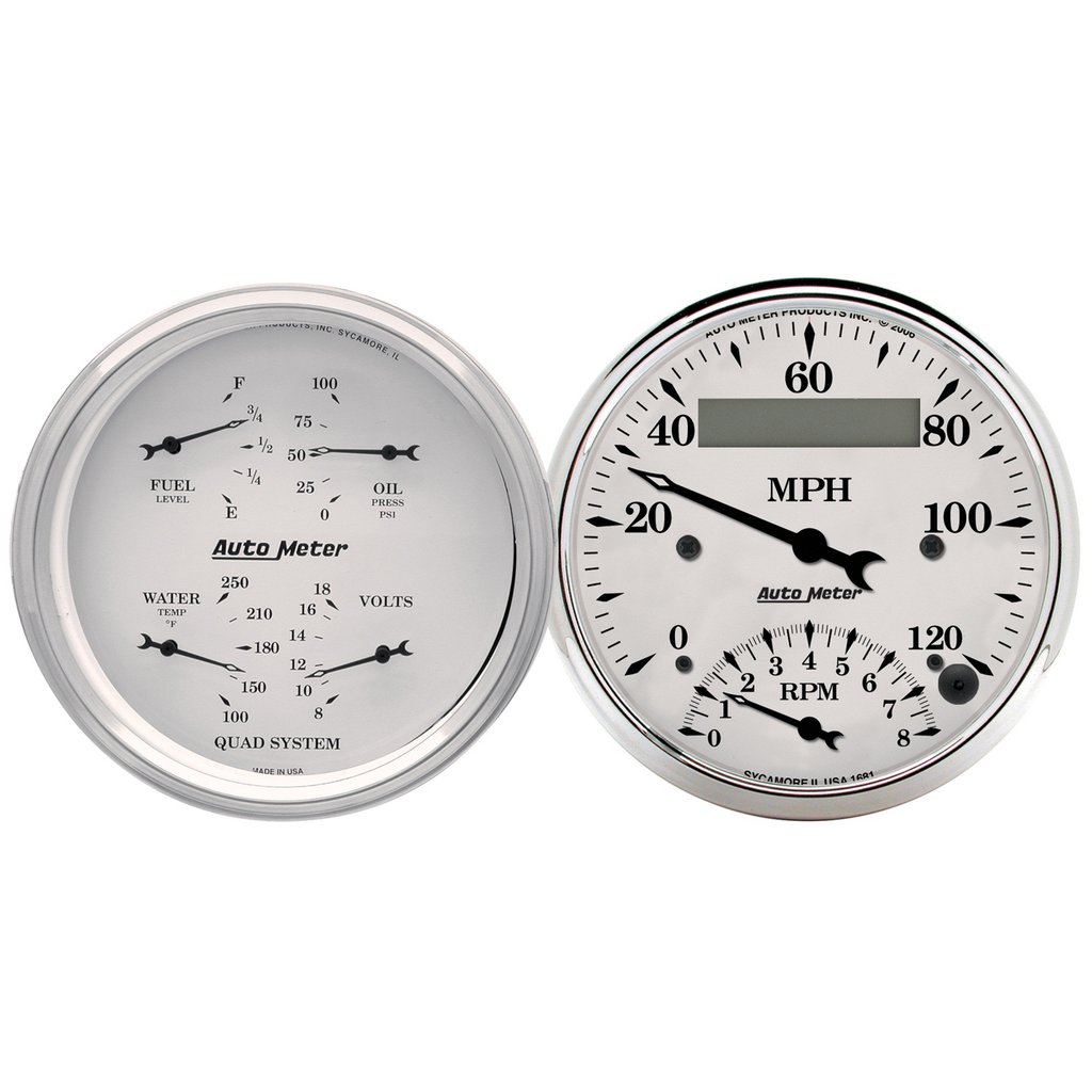 AutoMeter 2 PC. GAUGE KIT, 3-3/8" QUAD & TACH/SPEEDO, ELECTRIC, 240-33 Œ©, OLD TYME WHITE