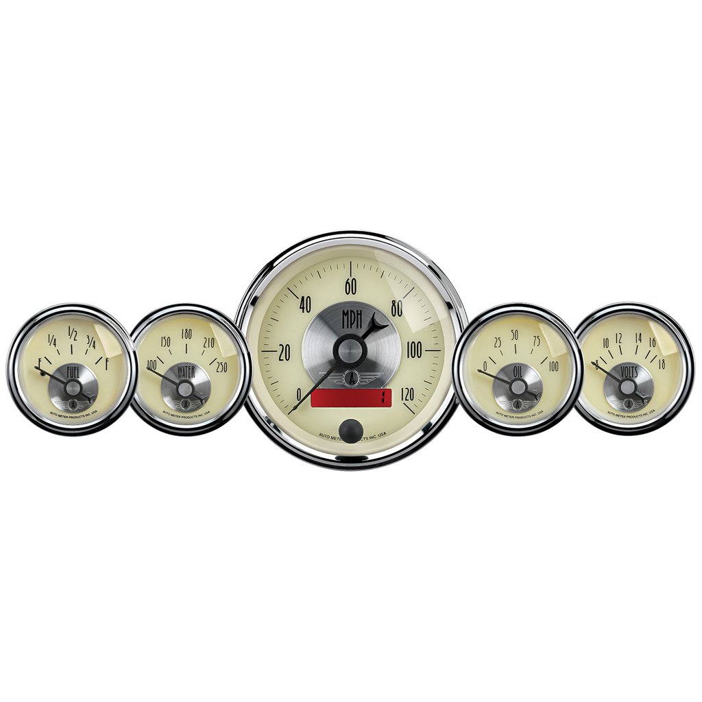 AutoMeter 5 PC. GAUGE KIT, 3-3/8" & 2-1/16", ELECTRIC SPEEDO W/LCD ODO, PRESTIGE ANTQ. IVORY