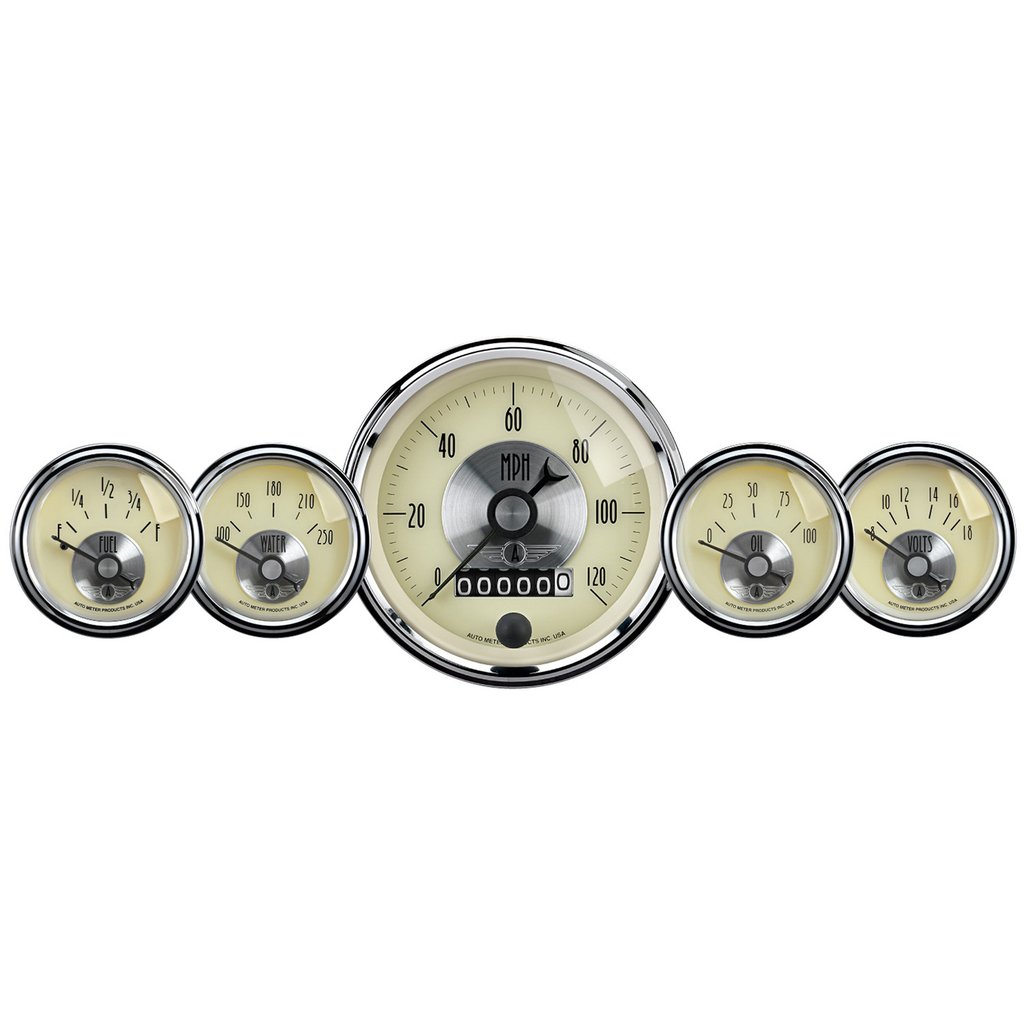 AutoMeter 5 PC. GAUGE KIT, 3-3/8" & 2-1/16", ELECTRIC SPEEDO W/WHEEL ODO, PRESTIGE ANTQ. IVORY