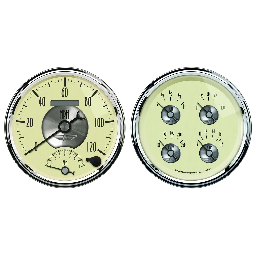 AutoMeter 2 PC. GAUGE KIT, 5" QUAD & TACH/SPEEDO, ELECTRIC, 240-33 Œ©, PRESTIGE ANTQ. IVORY