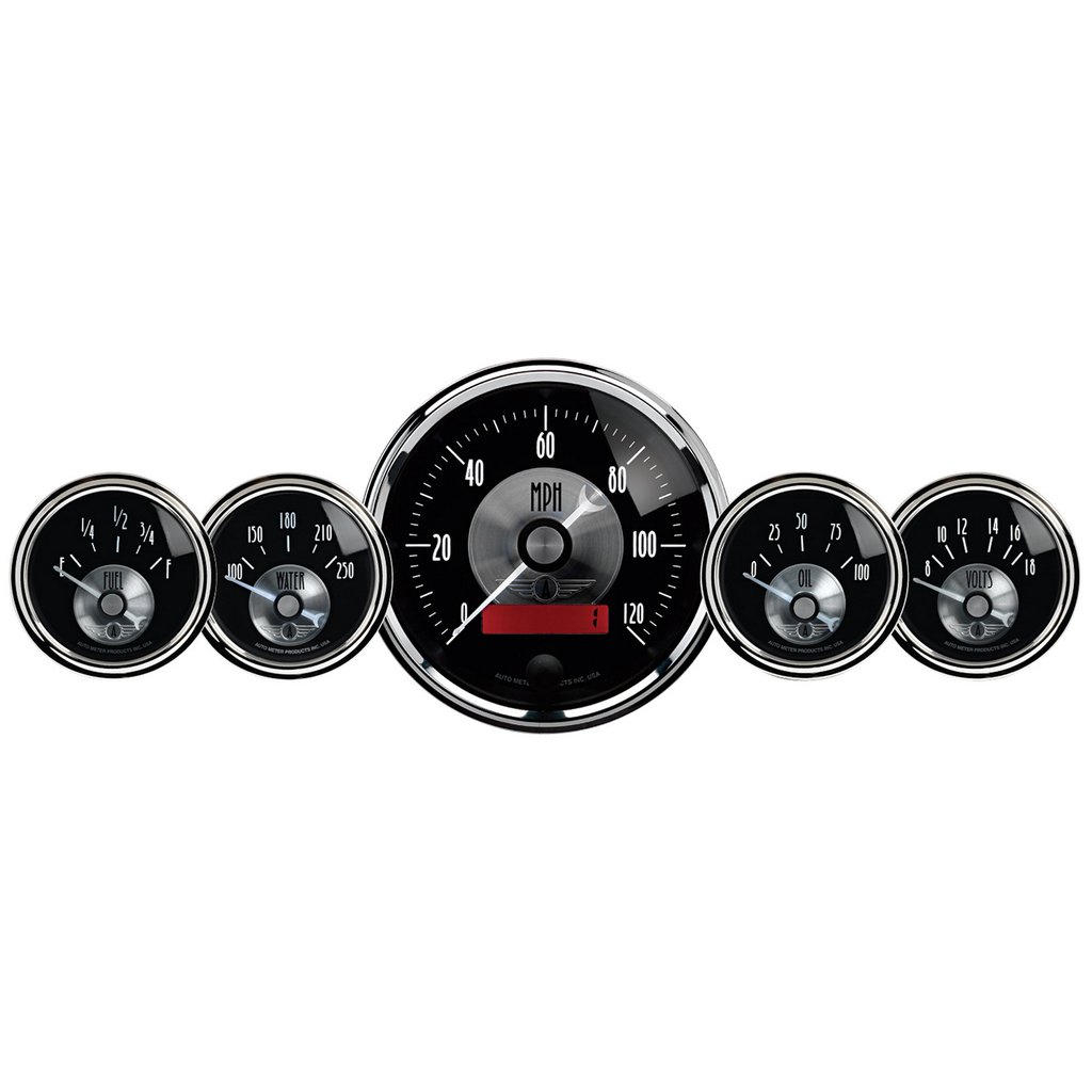 AutoMeter 5 PC. GAUGE KIT, 3-3/8" & 2-1/16", ELECTRIC SPEEDO W/LCD ODO, PRESTIGE BLK. DIAMOND