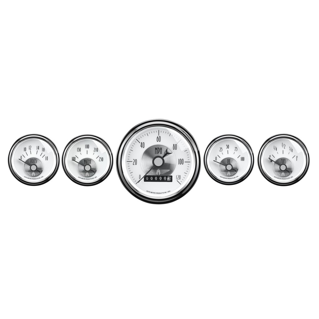 AutoMeter 5 PC. GAUGE KIT, 3-3/8" & 2-1/16", ELECTRIC SPEEDO W/ WHEEL ODO, PRESTIGE PEARL