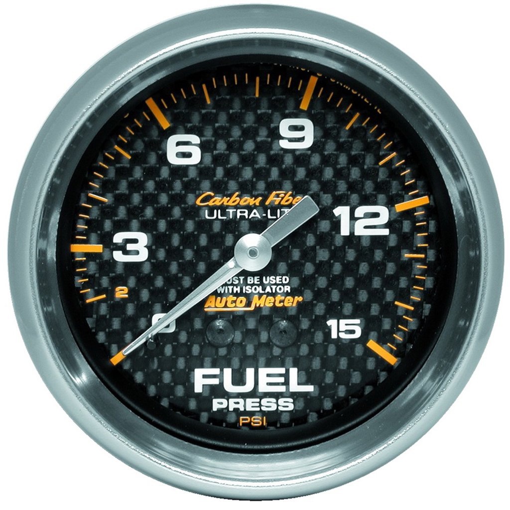 AutoMeter 2-5/8" FUEL PRESSURE W/ ISOLATOR, 0-15 PSI, MECHANICAL, CARBON FIBER