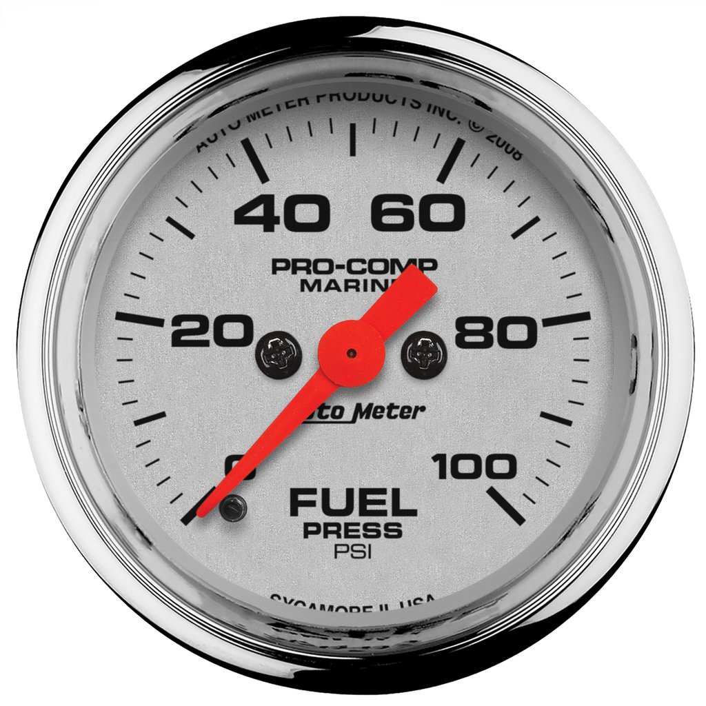 AutoMeter 2-1/16" FUEL PRESSURE, 0-100 PSI, STEPPER MOTOR, MARINE CHROME ULTRA-LITE