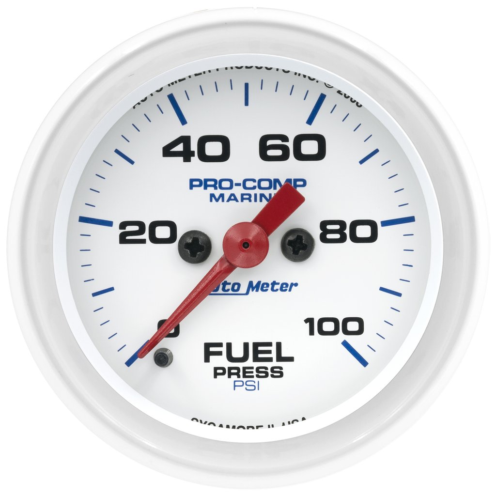 AutoMeter 2-1/16" FUEL PRESSURE, 0-100 PSI, STEPPER MOTOR, MARINE WHITE