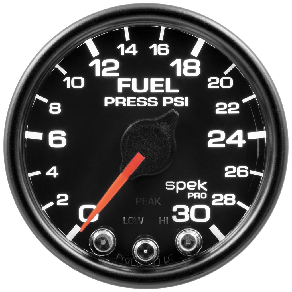 AutoMeter 2-1/16" FUEL PRESSURE, 0-30 PSI, STEPPER MOTOR, SPEK-PRO, BLACK DIAL, BLACK BEZEL, CLEAR LENS
