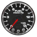 AutoMeter 2-1/16" FUEL PRESSURE, 0-15 PSI, STEPPER MOTOR, SPEK-PRO, BLACK DIAL, CHROME BEZEL, CLEAR LENS