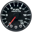 AutoMeter 2-1/16" FUEL PRESSURE, 0-15 PSI, STEPPER MOTOR, SPEK-PRO, NO O-RING, BLACK DIAL, BLACK BEZEL, CLEAR LENS