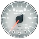 AutoMeter 2-1/16" FUEL PRESSURE, 0-15 PSI, STEPPER MOTOR, SPEK-PRO, SILVER DIAL, CHROME BEZEL, FLAT ANTIGLARE LENS