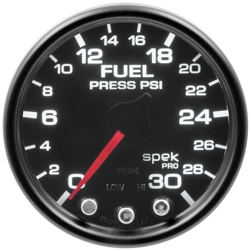 AutoMeter 2-1/16" FUEL PRESSURE, 0-30 PSI, STEPPER MOTOR, SPEK-PRO, BLACK DIAL, BLACK BEZEL, SMOKED LENS