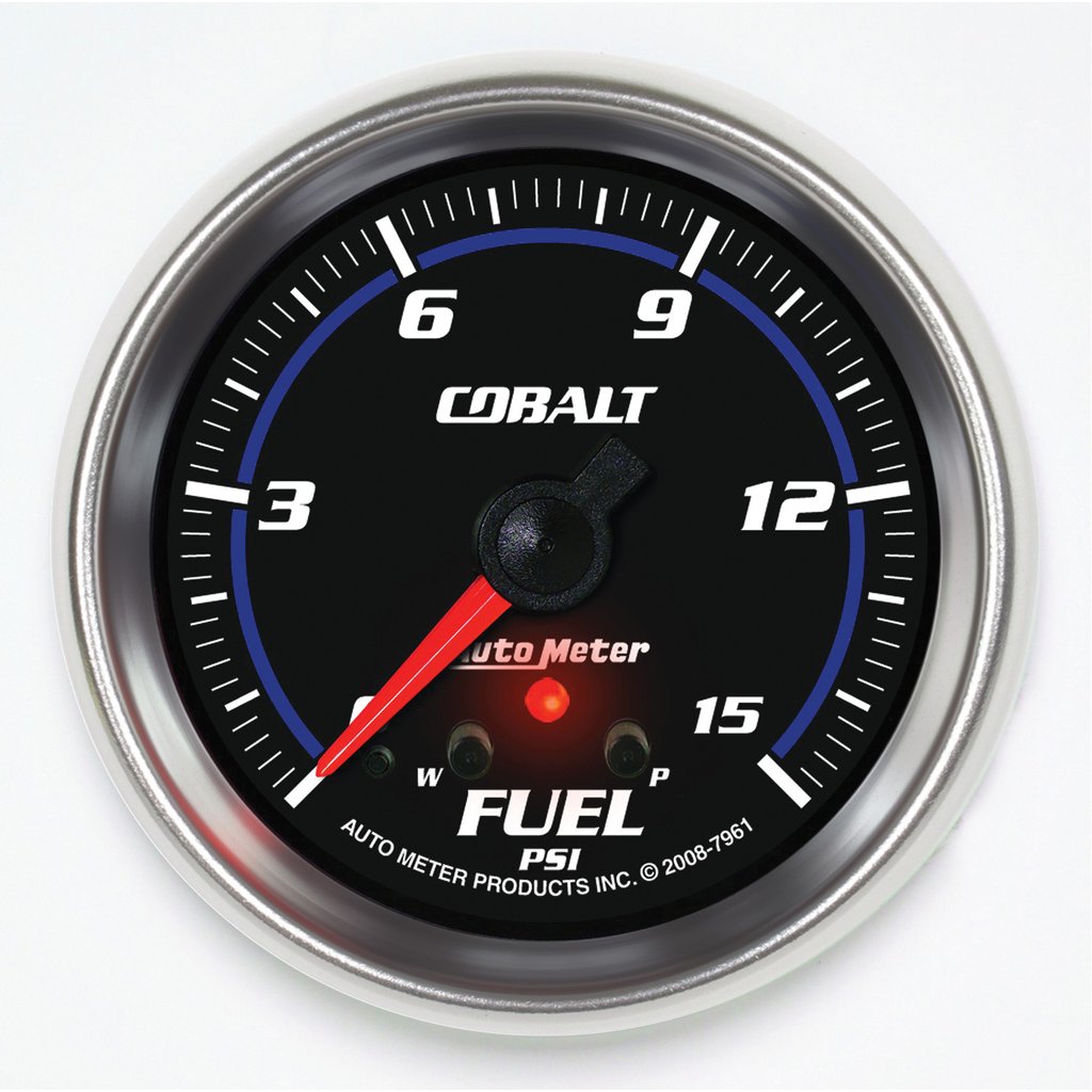 AutoMeter 2-5/8" FUEL PRESSURE, W/ PEAK & WARN, 0-15 PSI, STEPPER MOTOR, COBALT