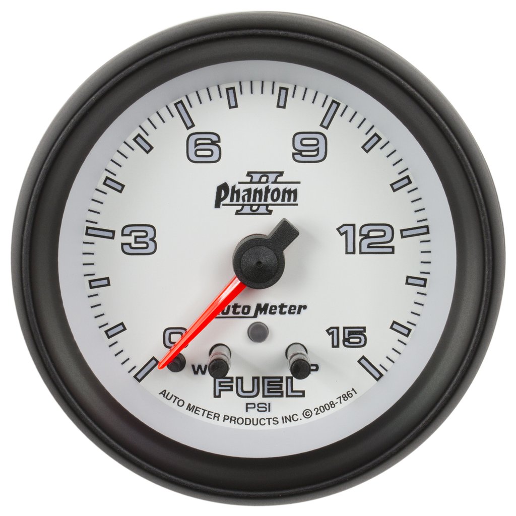AutoMeter 2-5/8" FUEL PRESSURE, W/ PEAK & WARN, 0-15 PSI, STEPPER MOTOR, PHANTOM II