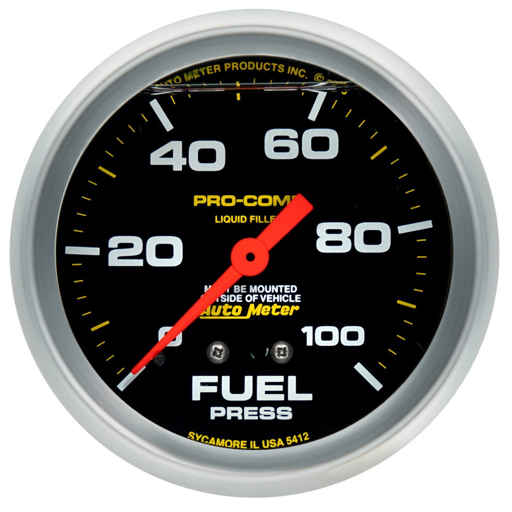 AutoMeter 2-5/8" FUEL PRESSURE, 0-100 PSI, MECHANICAL, LIQUID FILLED, PRO-COMP