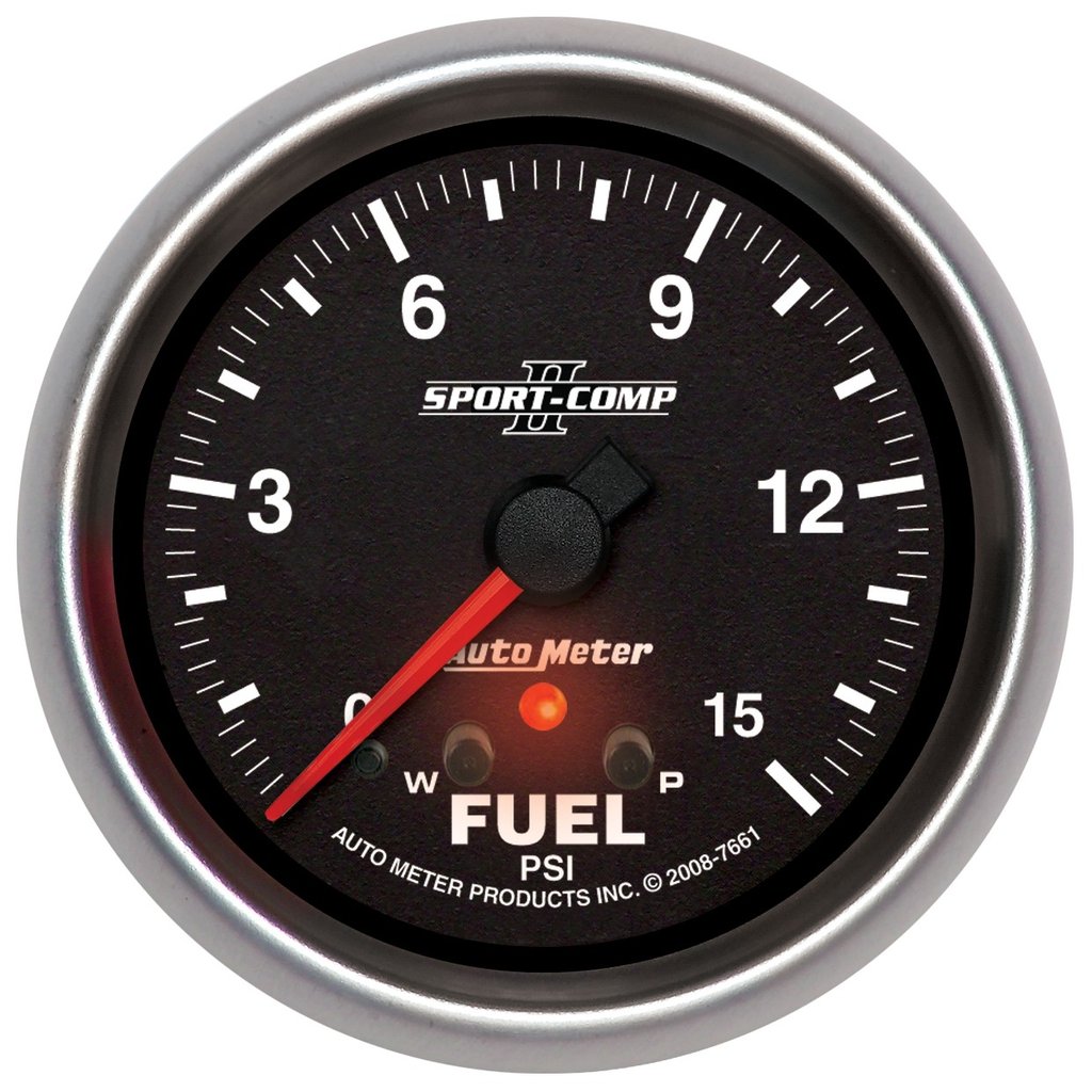 AutoMeter 2-5/8" FUEL PRESSURE, W/ PEAK & WARN, 0-15 PSI, STEPPER MOTOR, SPORT-COMP II