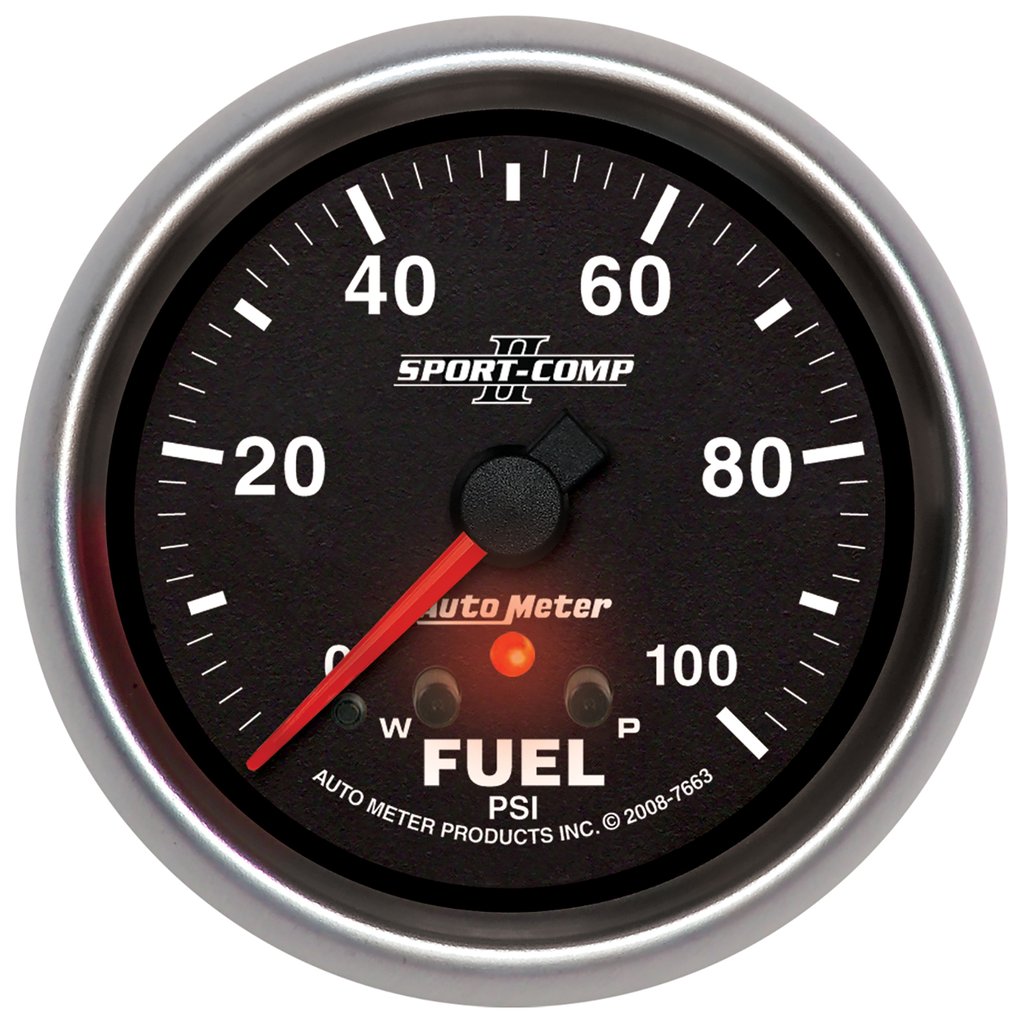 AutoMeter 2-5/8" FUEL PRESSURE, W/ PEAK & WARN, 0-100 PSI, STEPPER MOTOR, SPORT-COMP II