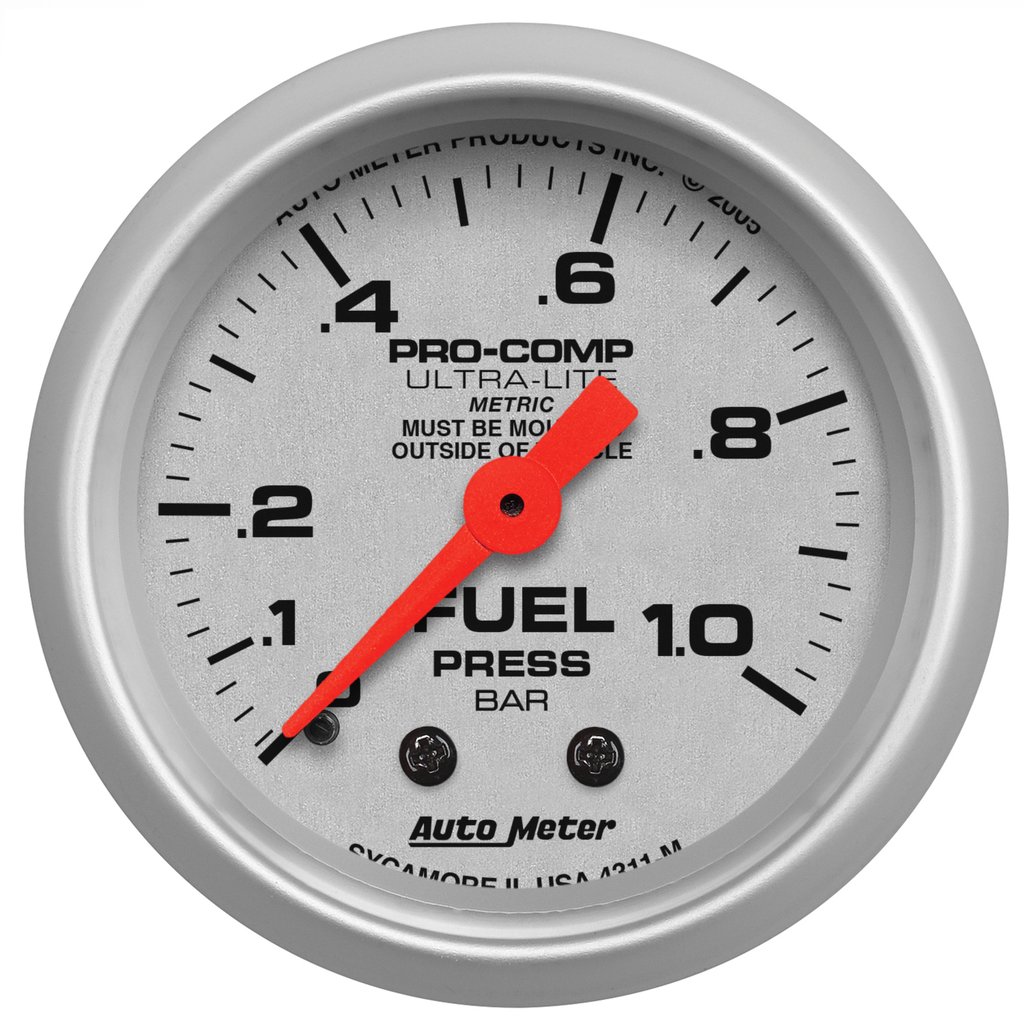 AutoMeter 2-1/16" FUEL PRESSURE, 0-1.0 BAR, MECHANICAL, ULTRA-LITE