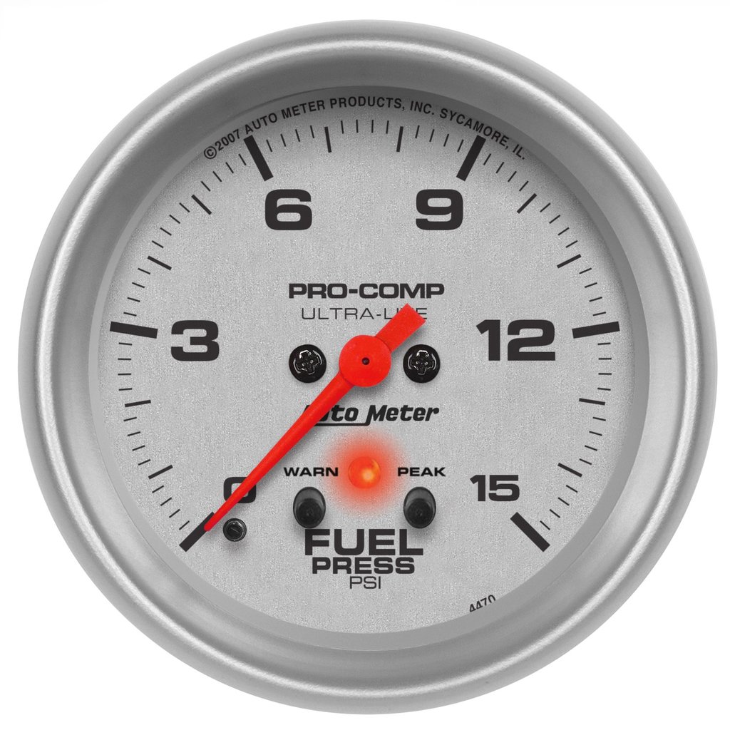 AutoMeter 2-5/8" FUEL PRESSURE, 0-15 PSI, W/ PEAK/WARN, STEPPER MOTOR, ULTRA-LITE