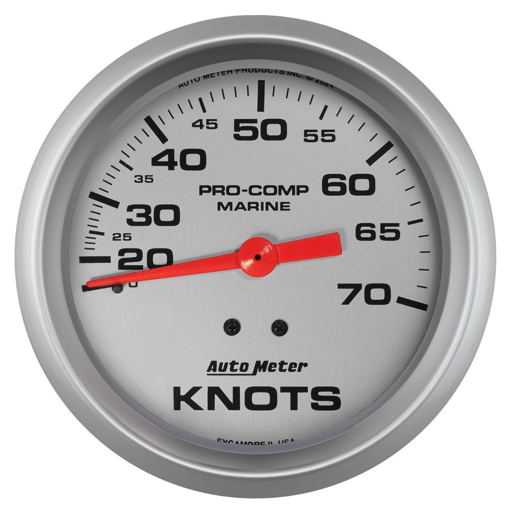 AutoMeter 3-3/8" MECHANICAL SPEEDOMETER, 0-70 KNOTS, MARINE SILVER ULTRA-LITE