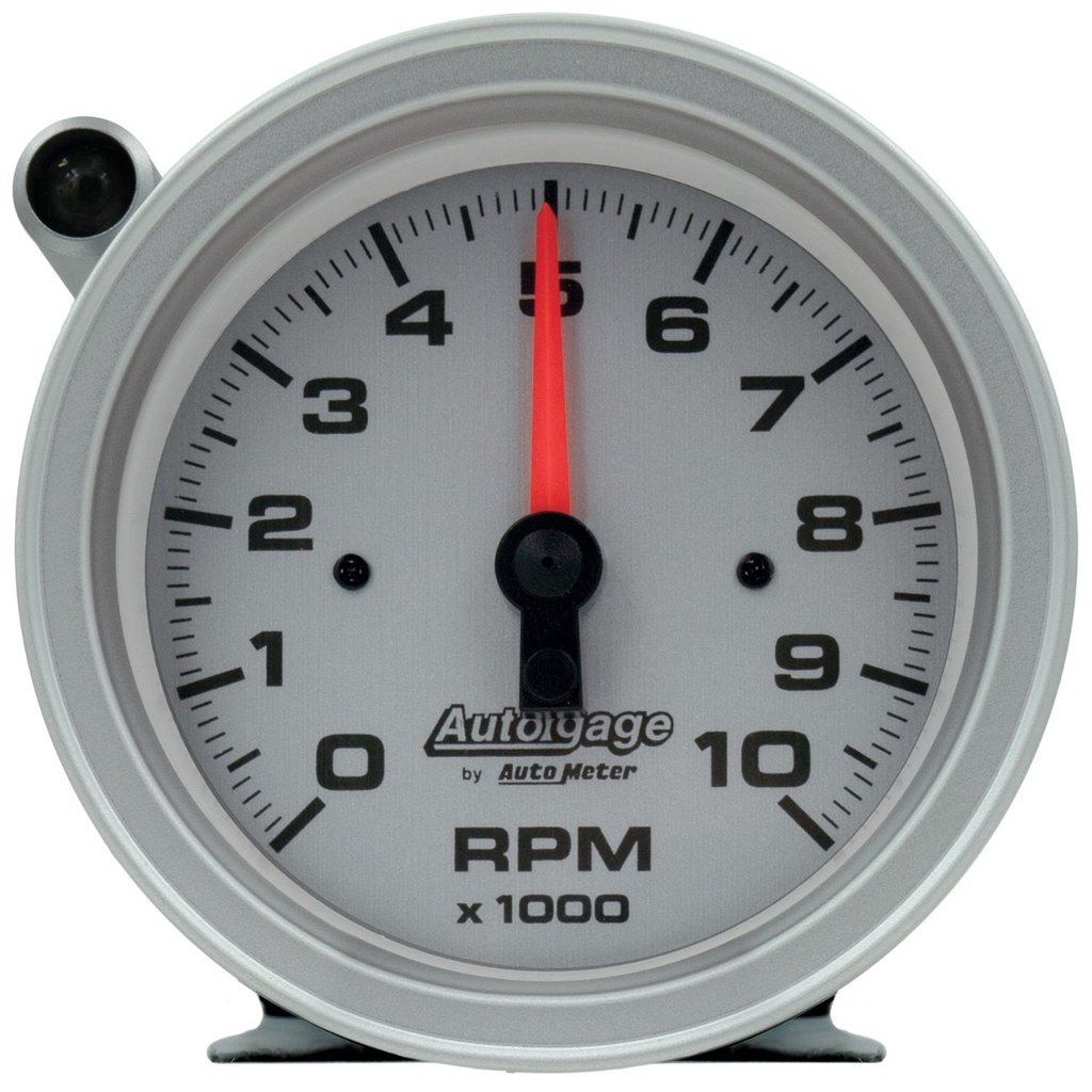 AutoMeter 3-3/4" PEDESTAL TACHOMETER, 0-10,000 RPM, SILVER DIAL, W/EXTERNAL SHIFT-LIGHT, AUTO GAGE