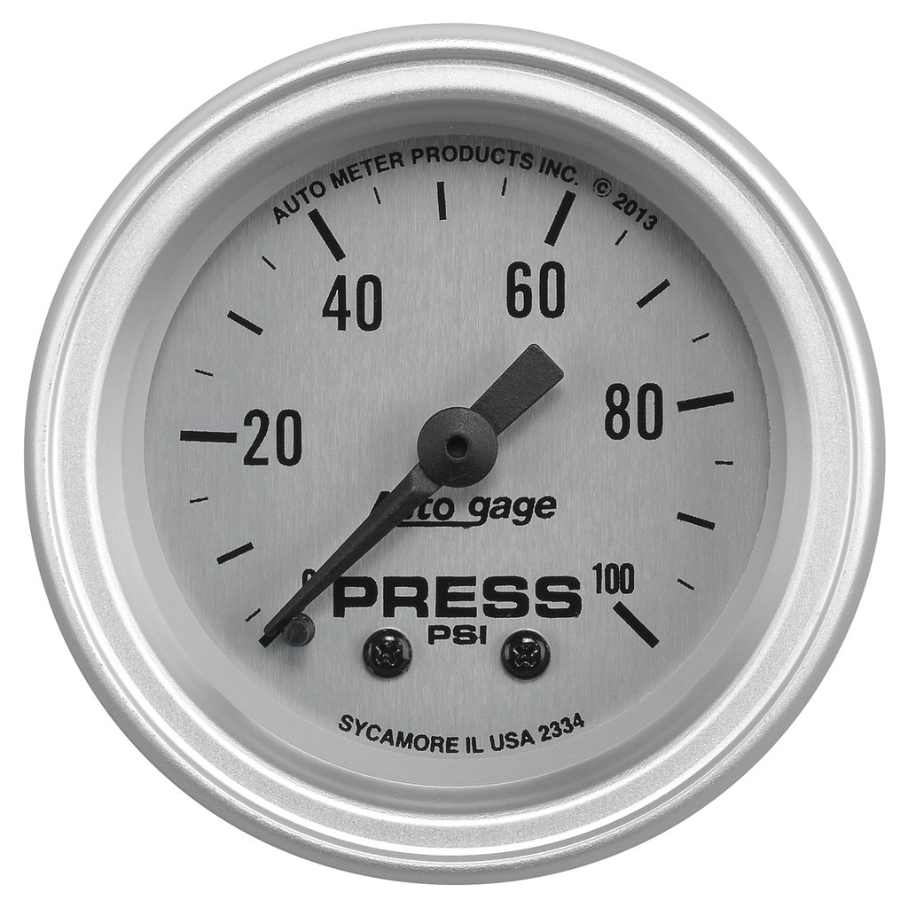 AutoMeter 2-1/16" OIL PRESSURE, 0-100 PSI, MECHANICAL, SILVER, AUTO GAGE