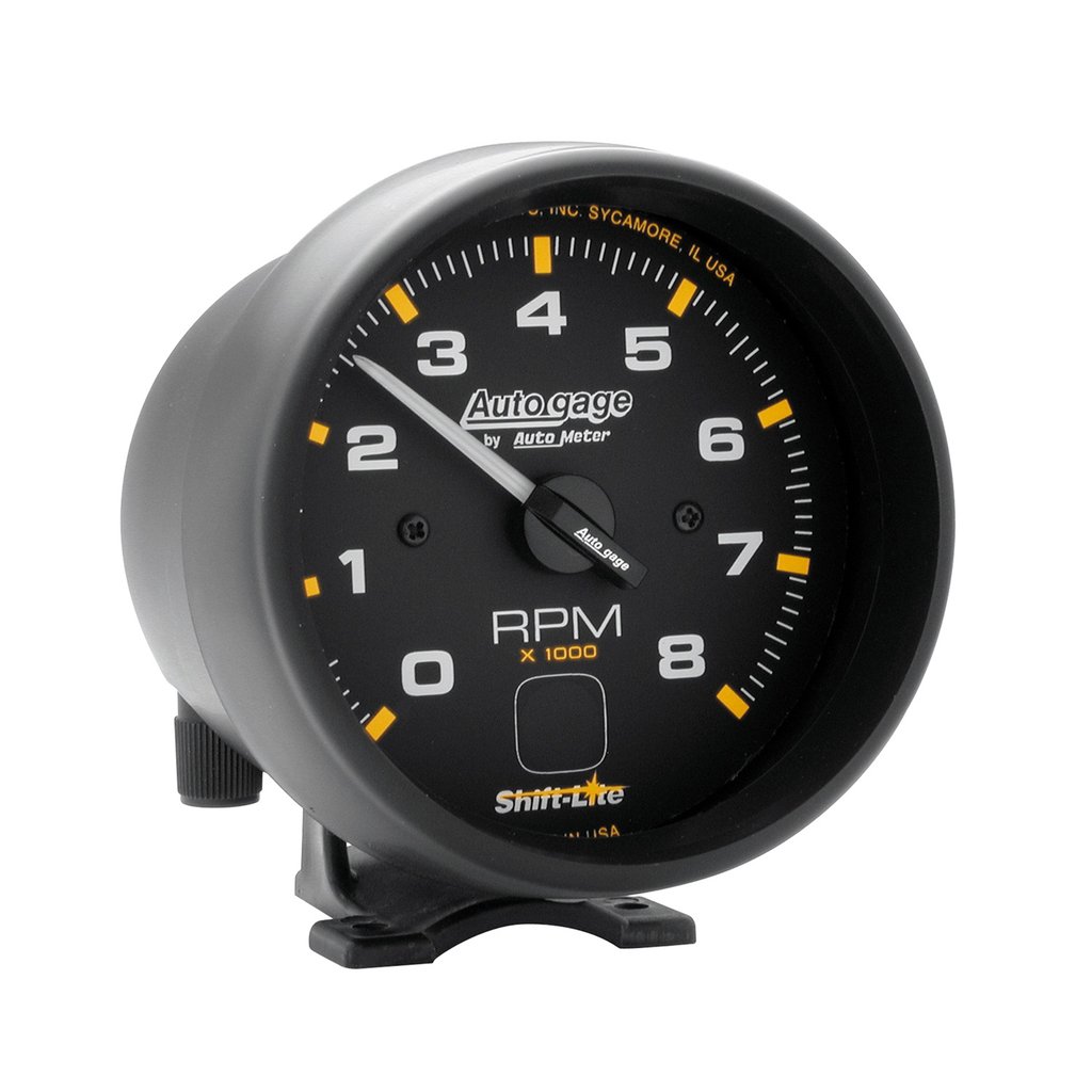 AutoMeter 3-3/4" PEDESTAL tachometer, 0-8,000 RPM, BLACK/BLACK, INT. SHIFT LIGHT, AUTO GAGE