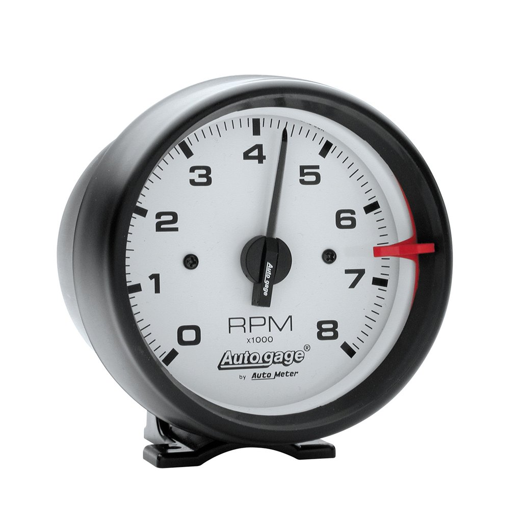 AutoMeter 3-3/4" PEDESTAL tachometer, 0-8,000 RPM, WHITE/BLACK, AUTO GAGE