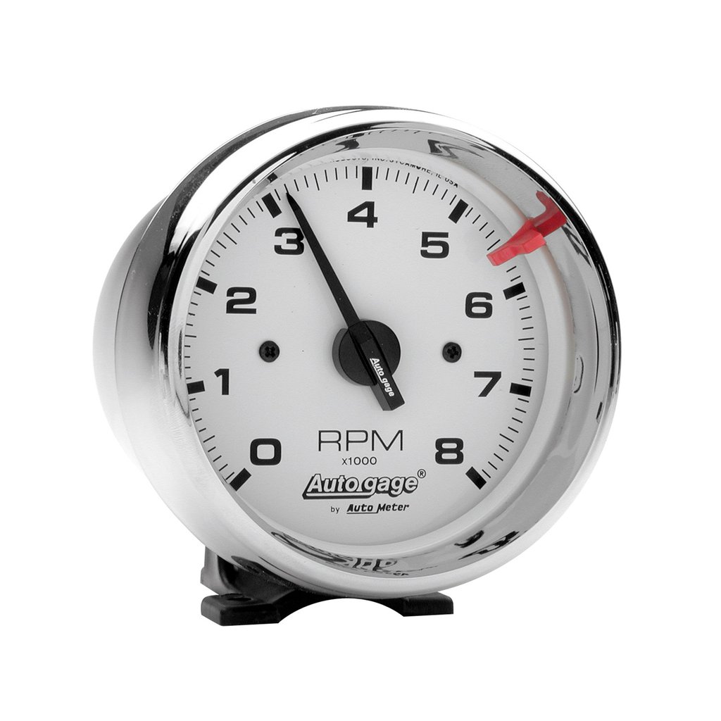 AutoMeter 3-3/4" PEDESTAL tachometer, 0-8,000 RPM, WHITE/CHROME, AUTO GAGE