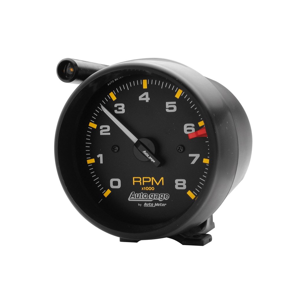 AutoMeter 3-3/4" PEDESTAL tachometer, 0-8,000 RPM, BLACK/BLACK, EXT. SHIFT LIGHT, AUTO GAGE