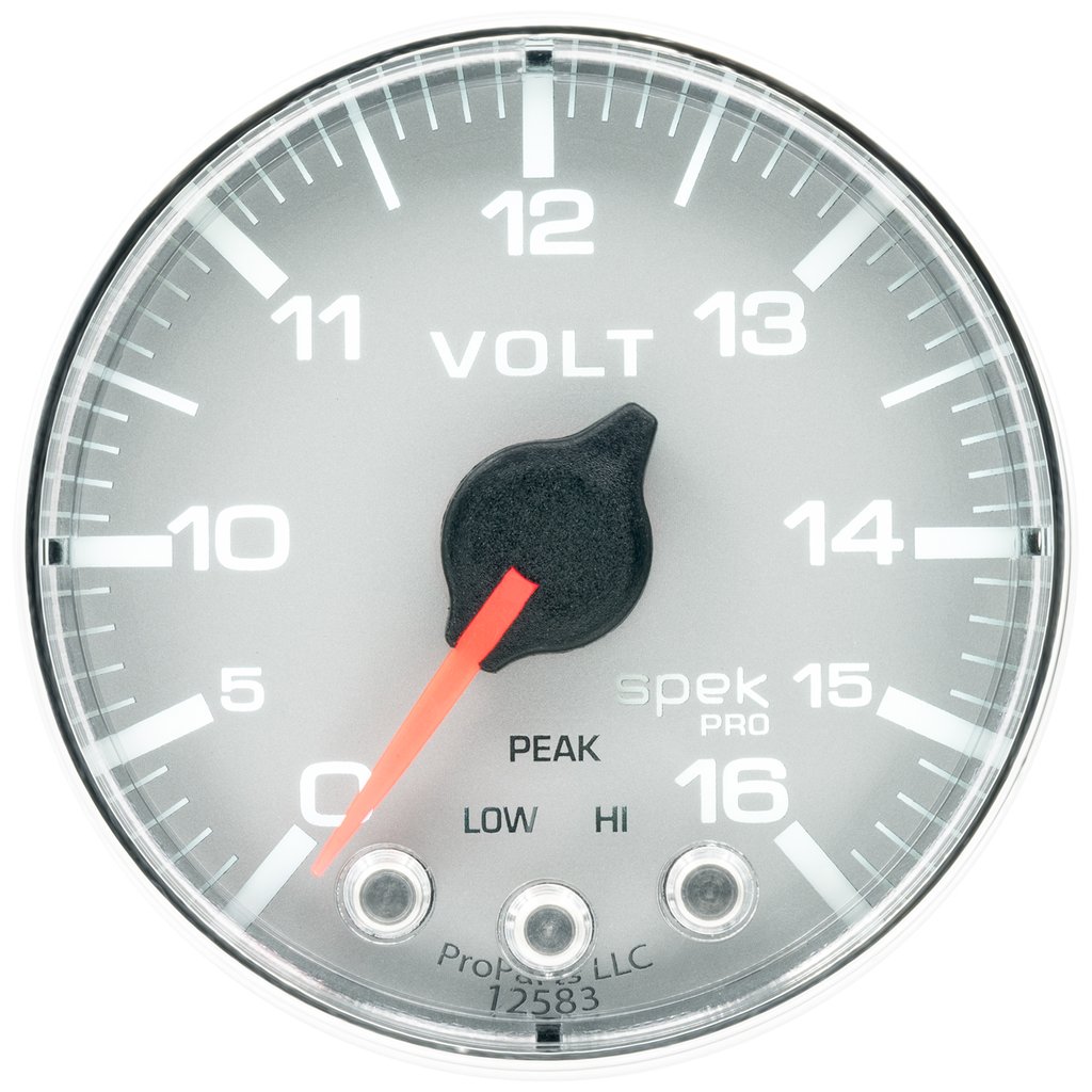 AutoMeter 2-1/16" VOLTMETER, 0-16V, DIGITAL STEPPER MOTOR, SPEK-PRO, SILVER DIAL, CHROME BEZEL, FLAT ANTIGLARE LENS