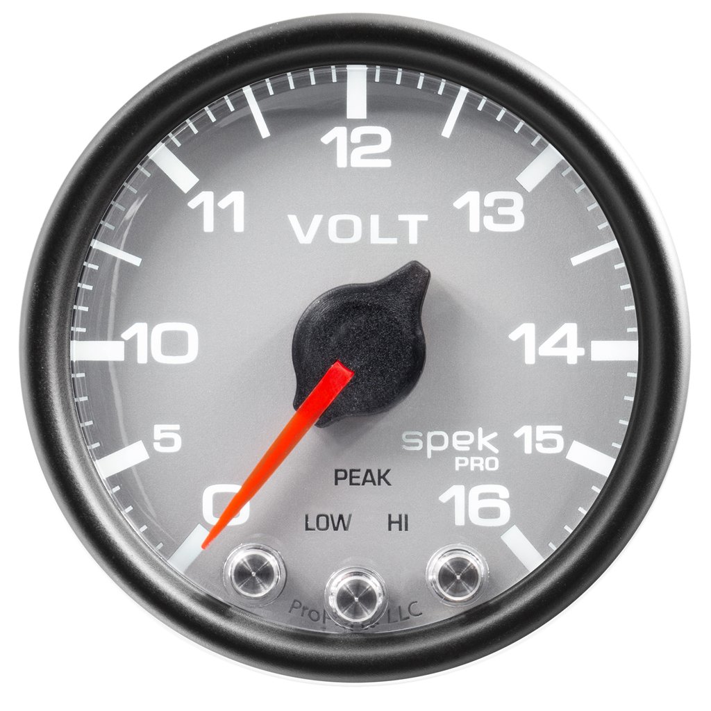 AutoMeter 2-1/16" VOLTMETER, 0-16V, DIGITAL STEPPER MOTOR, SPEK-PRO, SILVER DIAL, BLACK BEZEL, CLEAR LENS