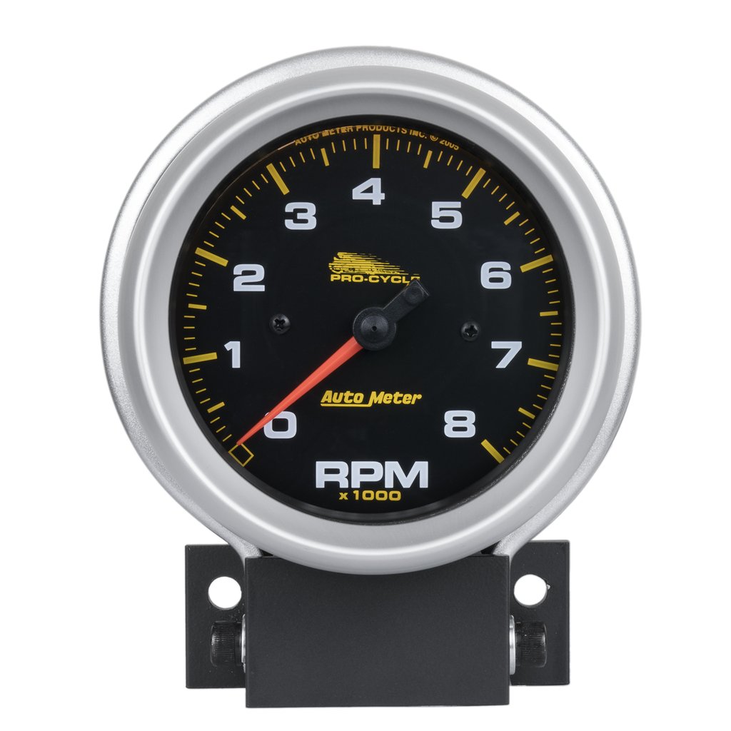 AutoMeter 3-3/4" TACHOMETER, 0-8,000 RPM, BLACK W/ SILVER BEZEL, PRO-CYCLE