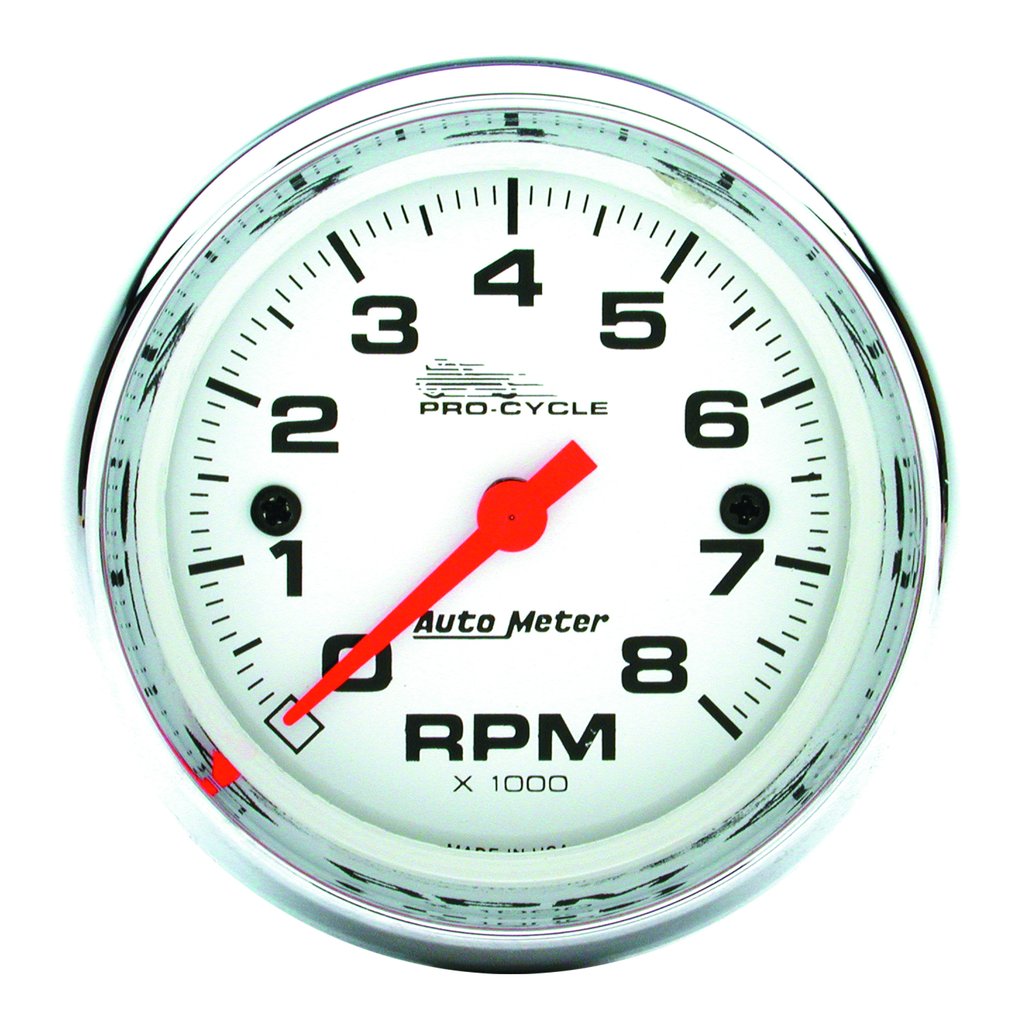 AutoMeter 2-5/8" TACHOMETER, 0-8,000 RPM, WHITE W/ CHROME BEZEL, PRO-CYCLE